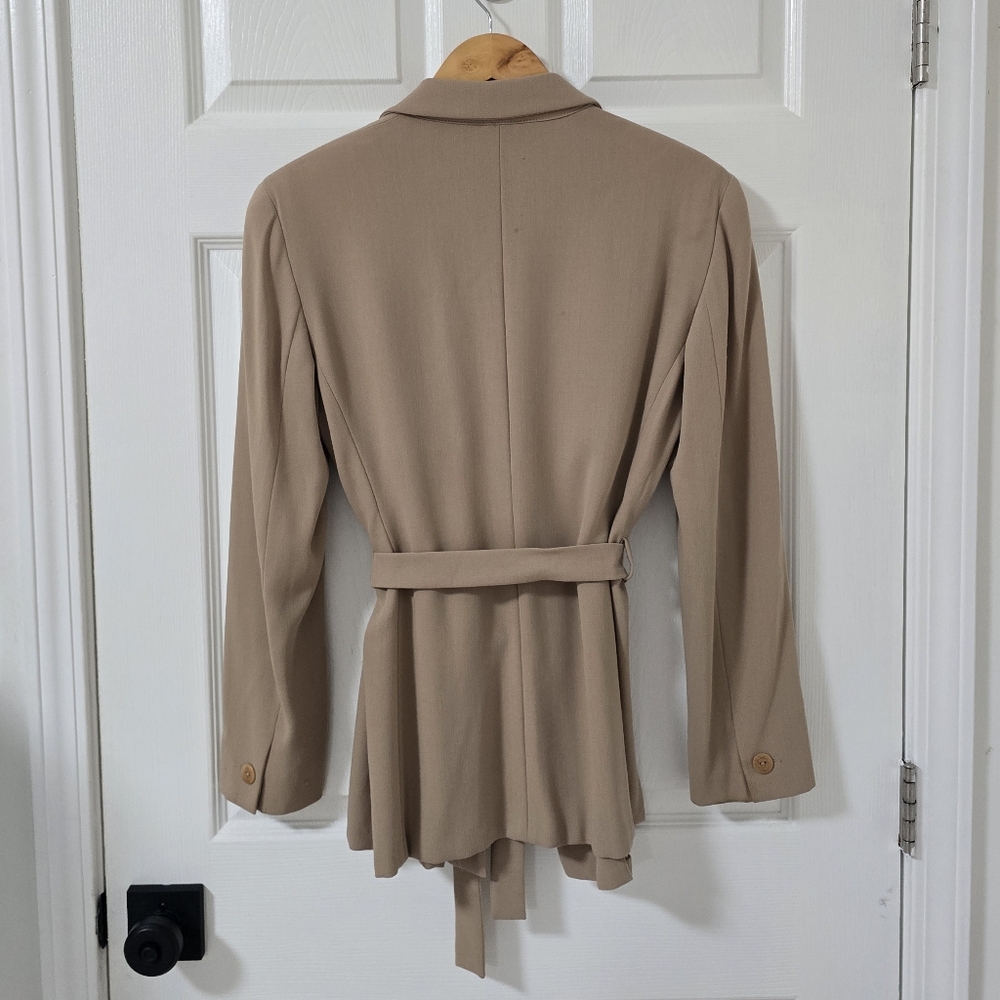 Max Mara Talento Tan Wool Belted Blazer Size 8 - Picture 8 of 10